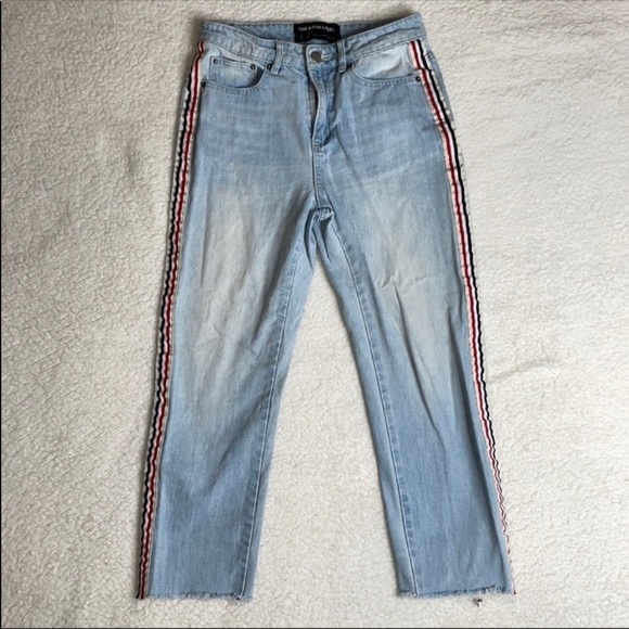 The Fifth Label Denim Jeans Side Stripped High Waist Ankle Cropped Streetwear - Picture 3 of 11
